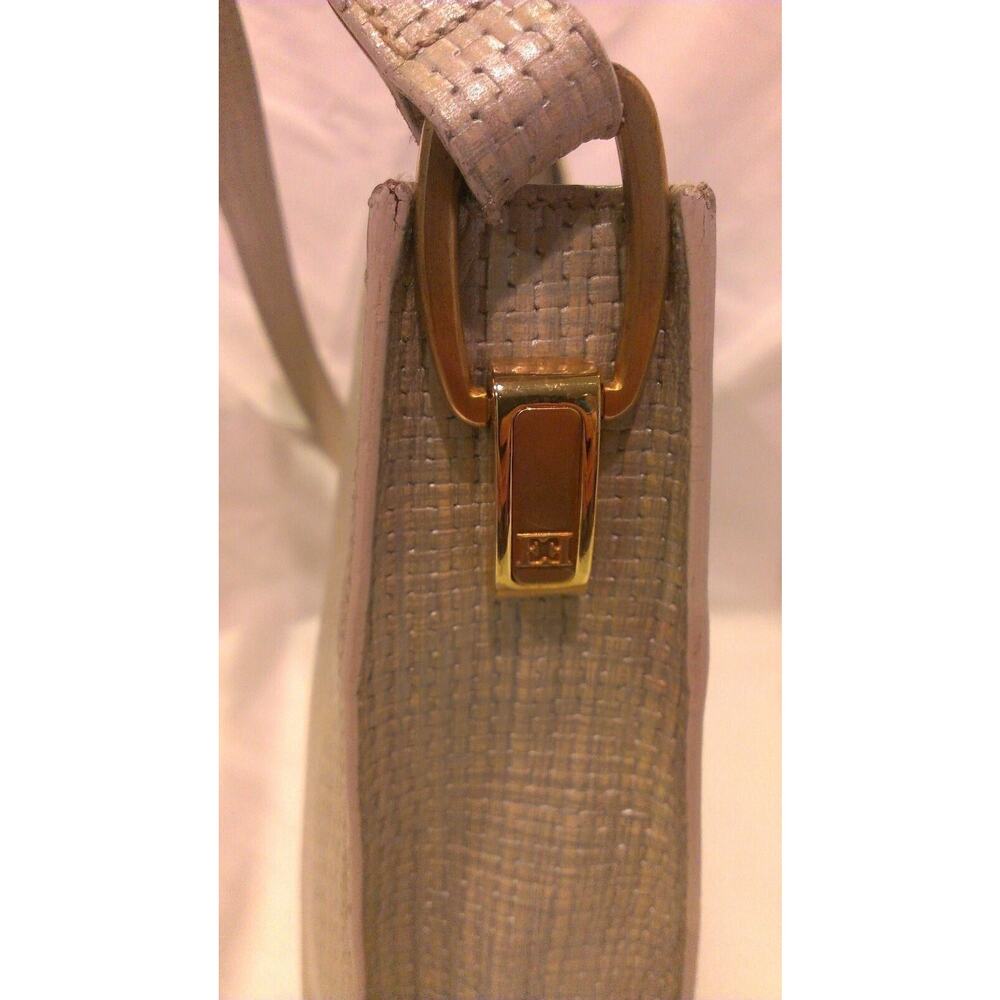 ESCADA Pearlized Light Olive Green & Silver Pearl Woven Leather Handbag - Picture 5 of 11